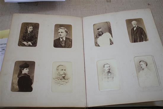 A Victorian photograph album containing 224 cabinet photographs of military figures, politicians, dignitaries, etc., qto, green moroc